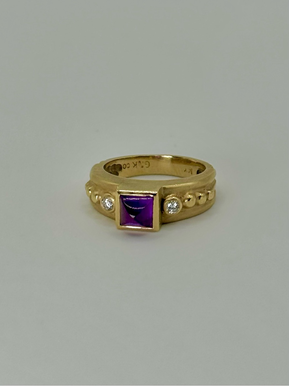 Vintage 14k Yellow Gold Amethyst & Diamonds Ring Size 4